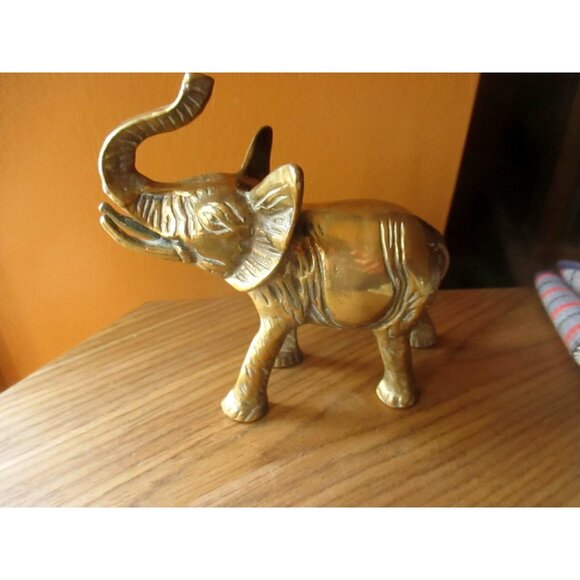 3.5" Vintage Brass Elephant Small Statue Sculpture Desk Ornament Home Decor - Picture 2 of 5